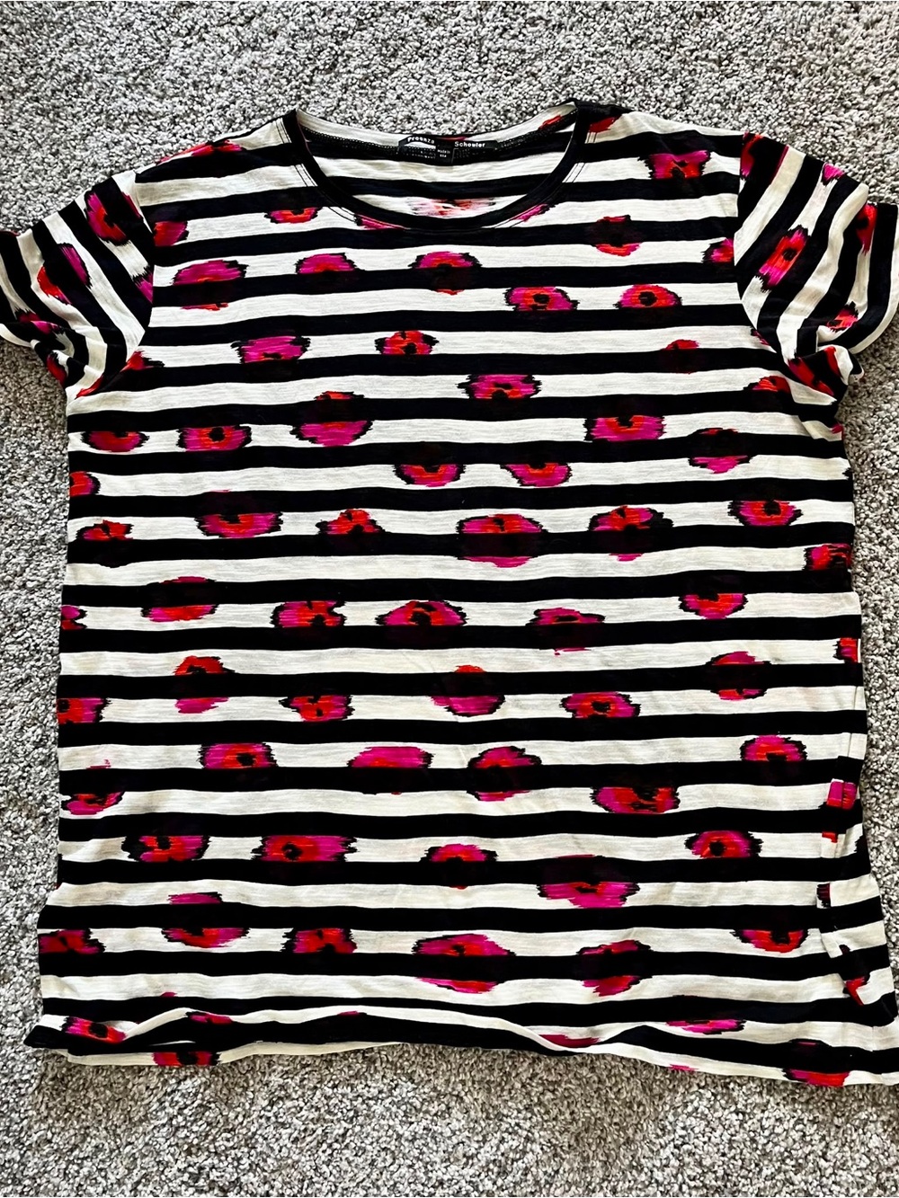 Proenza Schouler Girls' Black & White Striped Tee with Pink & Red Spots